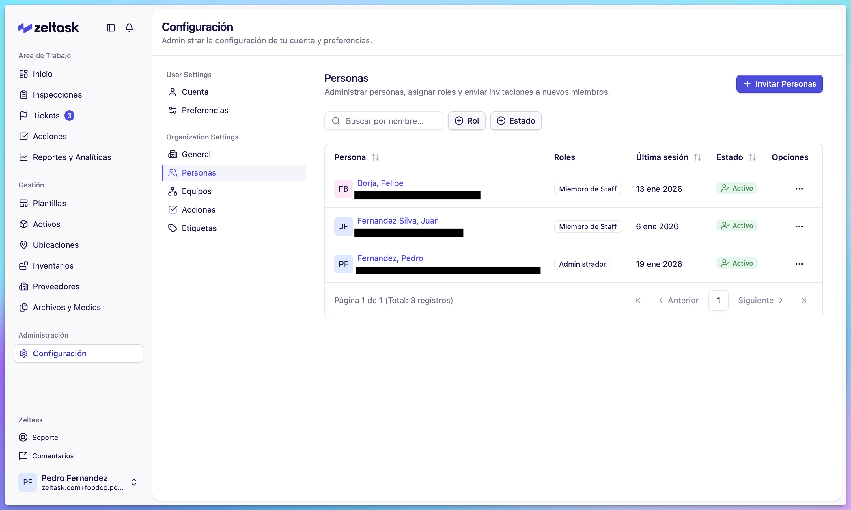 Team detail view showing team members and assigned responsibilities